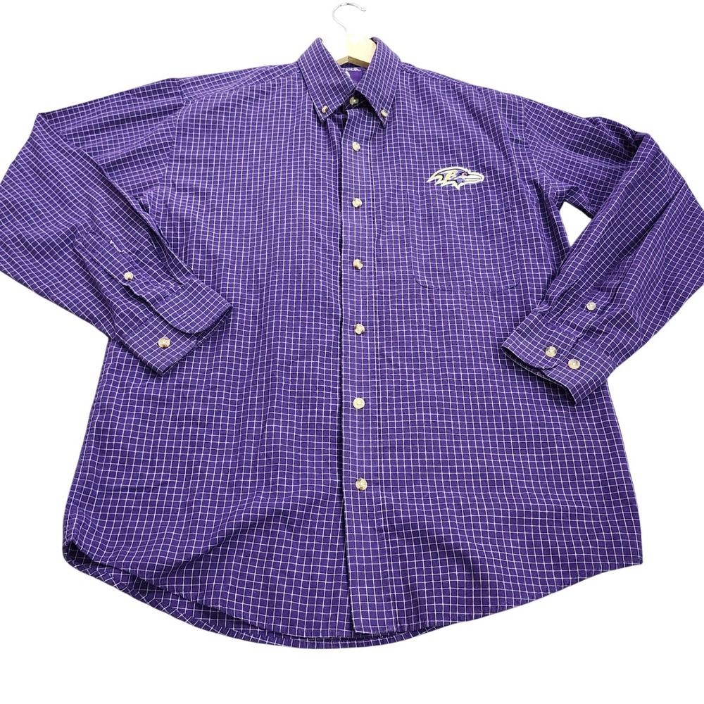 Antigua Baltimore Ravens Mens Small Purple Grid Button Down Shirt NFL Logo
